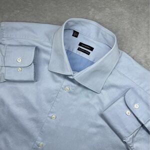 Suitsupply Dress Shirt Mens 17.5 Blue Egyptian Cotton Long Sleeve Spread Collar